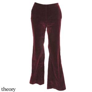 THEORY Burgundy Stretch Velvet Flare Leg Pants